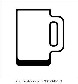 Glass of beer isolated on white background, flat style. Silhuette of mug for beer. Vector illustration