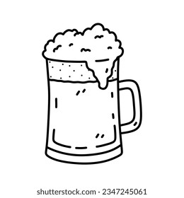 Glass of beer isolated on white background. Alcoholic beverage. Vector hand-drawn illustration in doodle style. Perfect for cards, menu, decorations, logo, various designs.