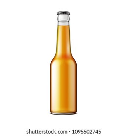 Glass Beer Lemonade Cola Clean Bottle Yellow Brown. Carbonated Soft Drink. Mock Up Template. Illustration Isolated On White Background. Ready For Your Design. Product Packaging. Vector EPS10 