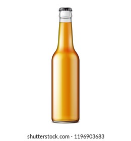 Glass Beer Lemonade Cola Clean Bottle Yellow Brown. Carbonated Soft Drink. Mock Up Template. Illustration Isolated On White Background. Ready For Your Design. Product Packaging. Vector EPS10 