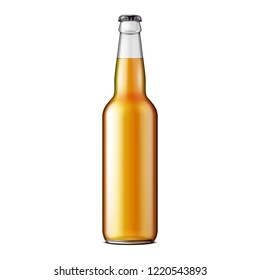 Glass Beer Lemonade Cola Clean Bottle Yellow Brown. Carbonated Soft Drink. Mock Up Template. Illustration Isolated On White Background. Ready For Your Design. Product Packaging. Vector EPS10 