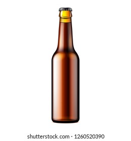 Glass Beer. Lemonade. Cola. Clean Bottle Brown. Carbonated Soft Drink. Mock Up Template. Illustration Isolated On White Background. Ready For Your Design. Product Packaging. Vector EPS10 
