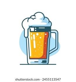 Glass of beer. line flat design on white background. isolated vector illustration