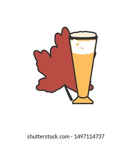 glass of beer with maple leafs oktoberfest icon