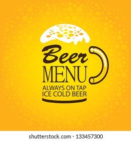 Glass of beer menu words with foam on yellow background