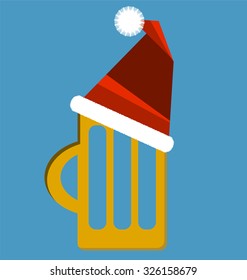 glass of beer in merry christmas hat