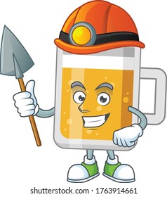 Glass of beer as a miner cartoon character design. Vector illustration