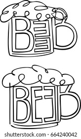 Glass of beer. Mirrored text. Vector logo.