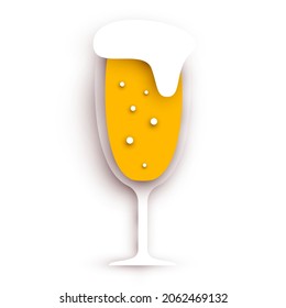 Glass of beer in modern geometric style. Minimalistic paper cut design element. Template for branding event, ads, background. Vector illustration.