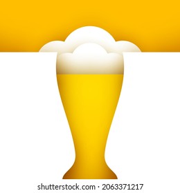 Glass of beer in modern geometric style. Minimalistic paper cut design element. Template for branding event, ads, background. Vector illustration.
