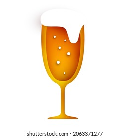 Glass of beer in modern geometric style. Minimalistic paper cut design element. Template for branding event, ads, background. Vector illustration.