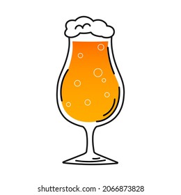 Glass beer mug in cartoon style isolated on white background for beer menu design for fest, hand drawn traditional oktoberfest drink with foam in black and yellow colors