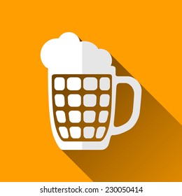 Glass Beer Mug Icon, Long Shadows, Vector Illustration