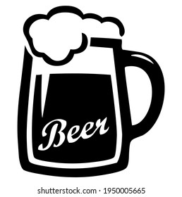 Glass beer mug, beer jug with foam, alcoholic beverage, brewery or beer party symbol, vector, illustration, in black and white color, isolated on white background