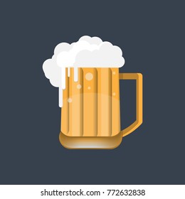 glass of beer and mug on dark background. vector illustration in a flat icon style