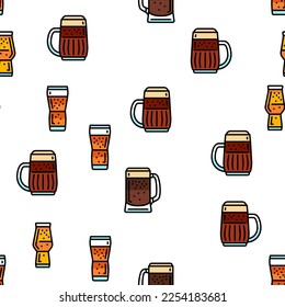 glass beer mug pint bar drink Vector Seamless Pattern Thin Line Illustration