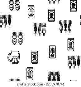 glass beer mug pint bar drink Vector Seamless Pattern Thin Line Illustration