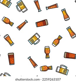 glass beer mug pint bar drink Vector Seamless Pattern Thin Line Illustration