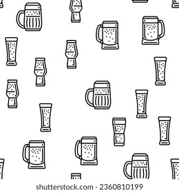 glass beer mug pint bar drink Vector Seamless Pattern Thin Line Illustration