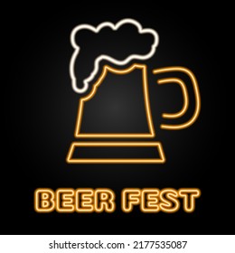 glass with beer neon sign, modern glowing banner design, colorful modern design trends on black background. Vector illustration.