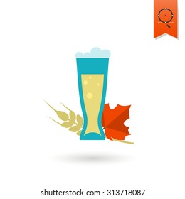 Glass of Beer. Oktoberfest Beer Festival. Flat design style. Vector