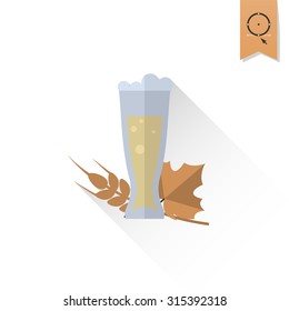 Glass of Beer. Oktoberfest Beer Festival. Long Shadow. Flat design style. Vector