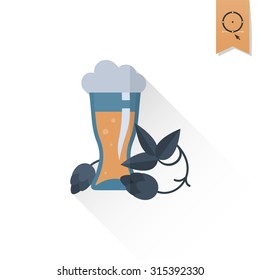 Glass of Beer. Oktoberfest Beer Festival. Long Shadow. Flat design style. Vector
