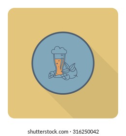 Glass of Beer. Oktoberfest Beer Festival. Long Shadow. Flat design style. Vector