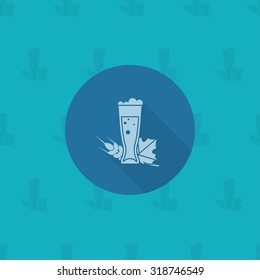 Glass of Beer. Oktoberfest Beer Festival. Long Shadow. Flat design style. Vector