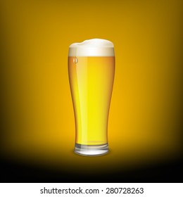 Glass of beer on a dark background. Vector Image.