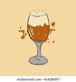 Glass of beer on pastel beige background. Hand drawn vector illustration.