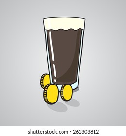 Glass of beer on the surface with the money