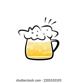 Glass of beer on white background. Drinks with beer foam for celebrate in festival. Vector , Illustrator.