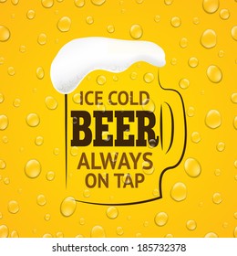 Glass of beer on a yellow background with transparent drops