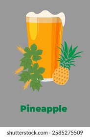 A glass of beer with pineapple flavor. For poster, card, banner, discount, special offer, cover, menu, advertising. Vector illustration EPS10 
