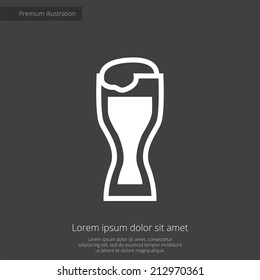 glass of beer premium illustration icon, isolated, white on dark background, with text elements 
