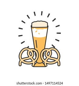 glass of beer and pretzel oktoberfest icon
