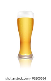 Glass of beer with reflection isolated on white, vector illustration, eps10