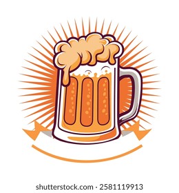 A glass of beer with ribbon vector, beer mug vector Design element