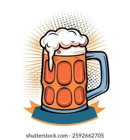 A glass of beer with ribbon vector, and beer mug isolated vector Design element