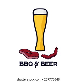 glass of beer with sausage and steak