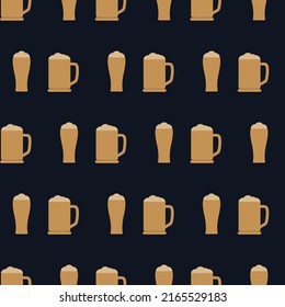 Glass of beer seamless pattern in art deco style. Alcohol drink icon in style of the 1920s-1930s. Golden icon of cocktails. Vintage design for print on wrapping paper, wallpaper. Vector illustration