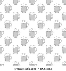 Glass of beer seamless pattern on white background. Alcoholic beverage design vector illustration