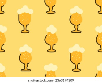 Glass of beer seamless pattern. Tulip beer glass with light beer. A glass of foamy beer in a modern minimalist style. Design for print, wallpaper and promotional products. Viton illustration