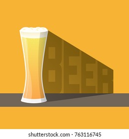 the glass of beer and shadow with beer text, craft beer
