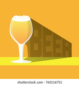 the glass of beer and shadow with beer text, craft beer