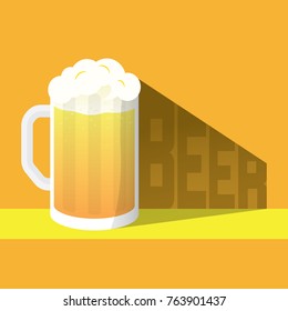 the glass of beer and shadow with beer text, craft beer