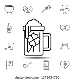 Glass of beer, shamrock, four leaves icon. Simple thin line, outline vector element of Saint Patricks Day icons set for UI and UX, website or mobile application