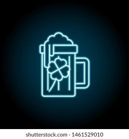 Glass of beer, shamrock, four leaves neon icon. Simple thin line, outline vector of Saint Patricks Day icons for UI and UX, website or mobile application