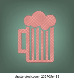 Glass of beer sign. Apricot Icon with Brick Red parquet floor graphic pattern on a Ebony background. Feldgrau. Green. Illustration.